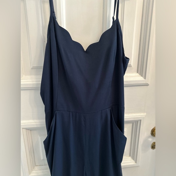 Navy Blue Romper with Cut Out Back with Scalloped Edge Details - Picture 6 of 11
